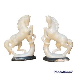 Pair of Marble/Alabaster Horse Bookends